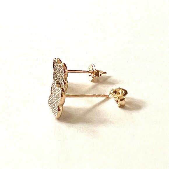 14k Real Gold 7 mm Clover Stud Earrings (7 x 7 mm) | Real Gold Earrings | - Picture 5 of 9